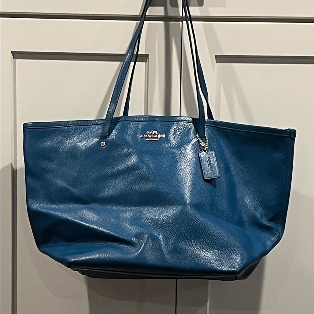COACH glossy blue Leather Tote – (Slouchy & Soft) - Picture 9 of 15